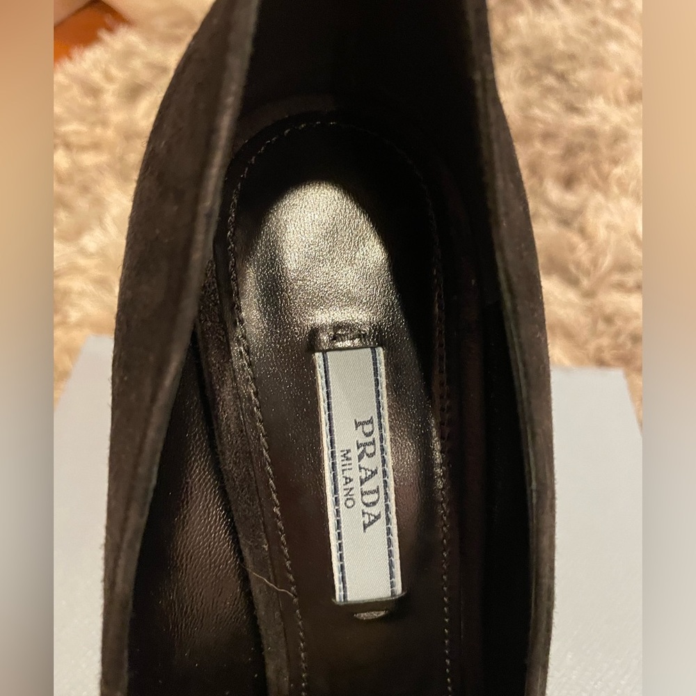 Prada Black suede 4” heel shoes with golden balls decor, size 38.5 - Picture 7 of 14